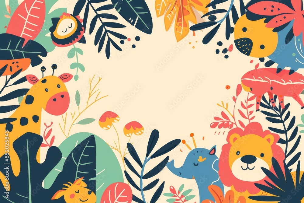 Obraz premium A Colorful Jungle Adventure With Friendly Animals