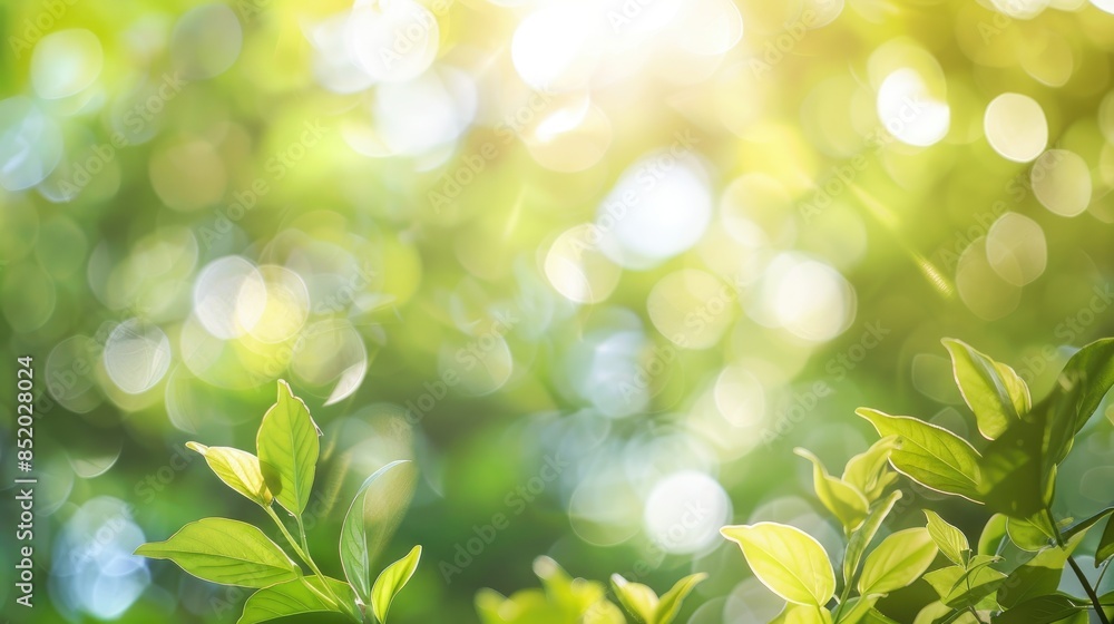 Abstract blurred foliage and bright summer sunlight creating a bokeh background Abstract blurred foliage and bright summer sunlight creating a bokeh background