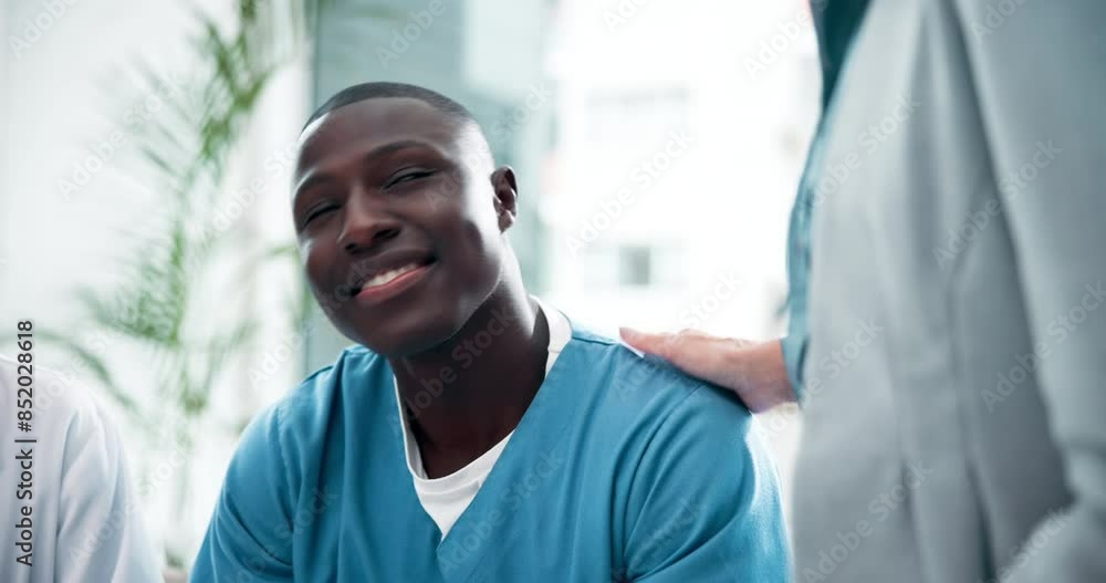 Man, doctors and applause for promotion, healthcare and announcement with breakthrough. Medical, thank you and people clapping, staff or medicare with success, support or positive feedback in meeting Man, doctors and applause for promotion, healthcare and announcement with breakthrough. Medical, thank you and people clapping, staff or medicare with success, support or positive feedback in meeting