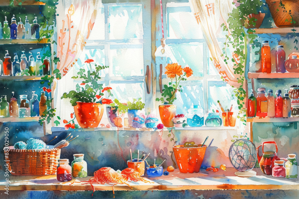 Detailed Watercolor of a Creative Studio Space Detailed Watercolor of a Creative Studio Space