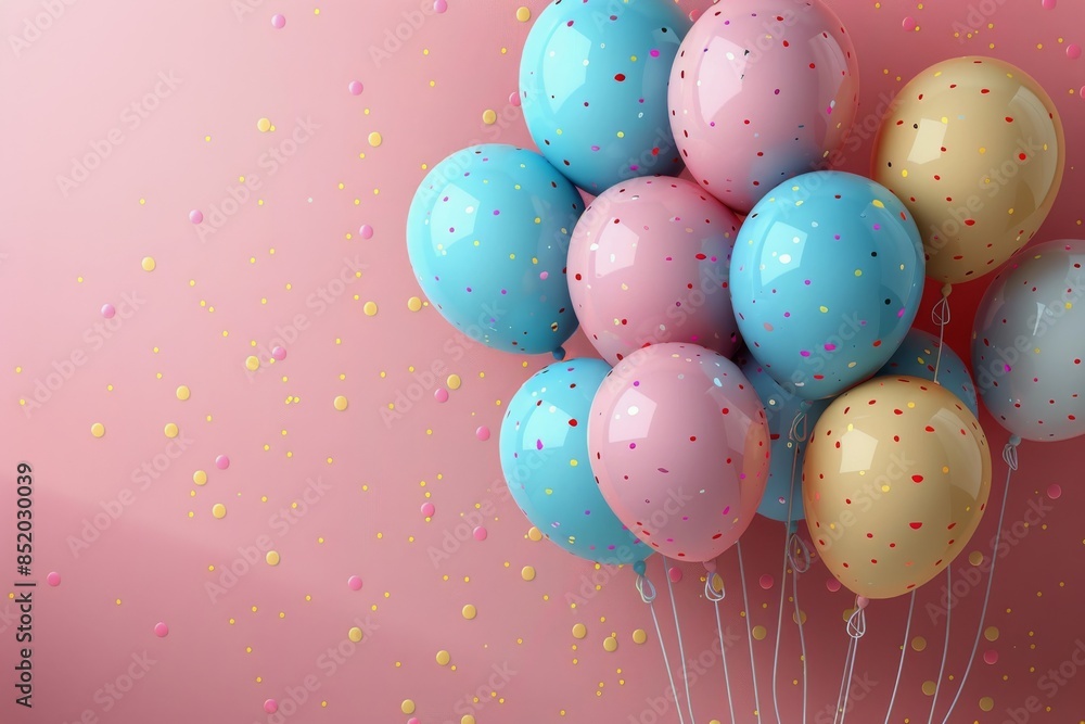 Colorful Polka Dot Balloons Against Blue and Yellow Background Colorful Polka Dot Balloons Against Blue and Yellow Background