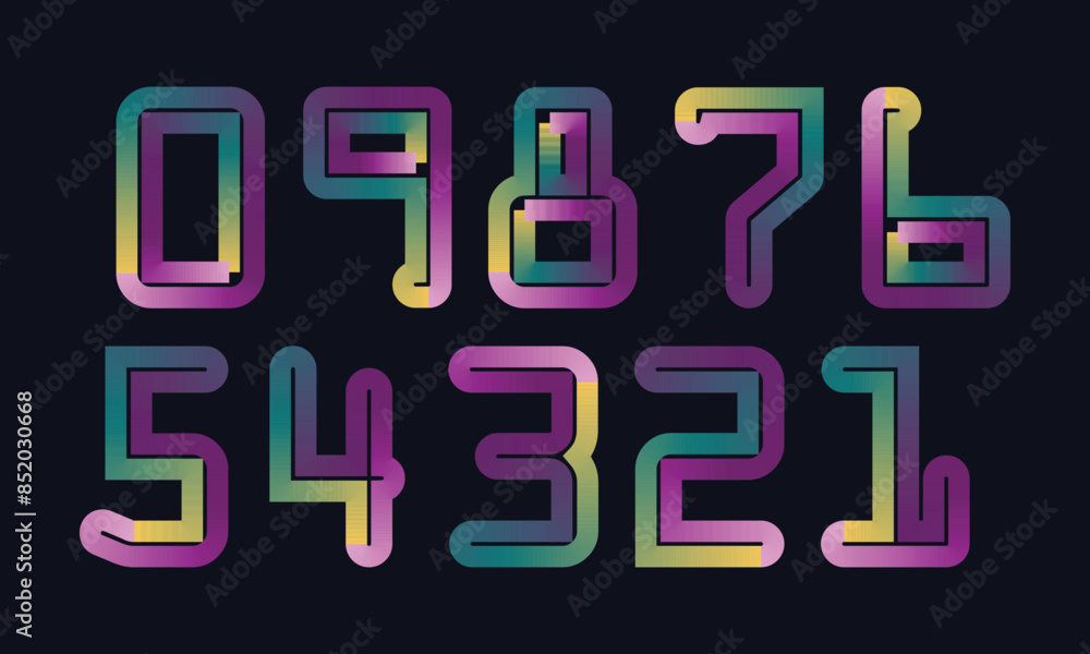 Colorful gradient set with number from 1 to 12, 3d realistic golden balloon number set for decoration design, numbers symbol set Colorful gradient set with number from 1 to 12, 3d realistic golden balloon number set for decoration design, numbers symbol set
