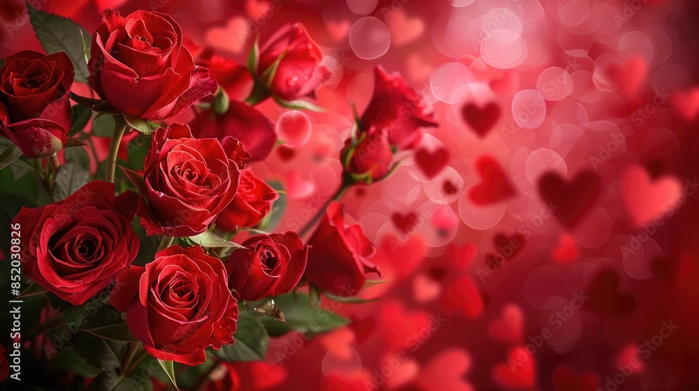 A stunning arrangement of roses set against a backdrop of delicate hearts perfect for a Valentine s Day or wedding card featuring a vibrant red design A lovely bunch of roses completes the A stunning arrangement of roses set against a backdrop of delicate hearts perfect for a Valentine s Day or wedding card featuring a vibrant red design A lovely bunch of roses completes the