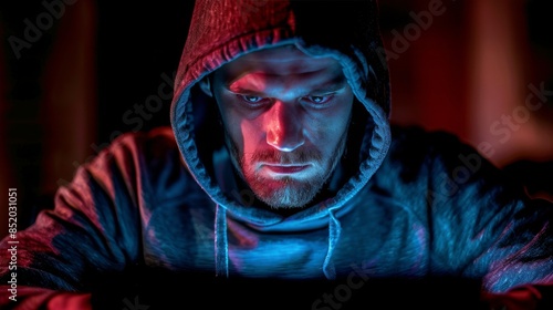 Man in Hooded Jacket Using Laptop Computer