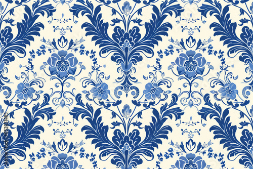 Blu royal pattern on white backroung, regency style © SC studio