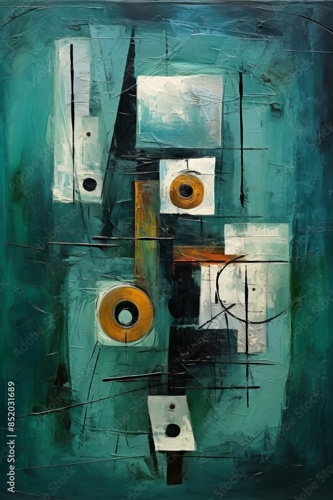 Modern abstract oil painting with geometric shapes. Concept of contemporary art, geometric abstraction, creative design. Metaphorical associative card. Psychological picture. Vertical Modern abstract oil painting with geometric shapes. Concept of contemporary art, geometric abstraction, creative design. Metaphorical associative card. Psychological picture. Vertical