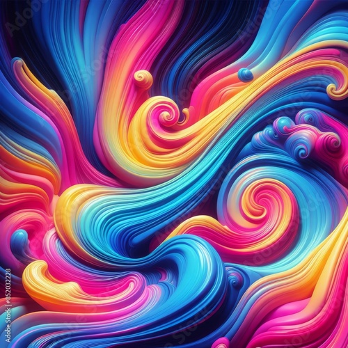 A vibrant digital artwork featuring swirling waves of bright, multicolored lines. The dynamic, flowing design creates a sense of movement and energy, perfect for adding a pop of color to any space