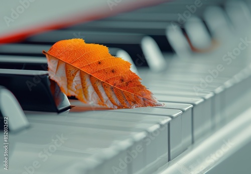 A Single Autumn Leaf Rests on Piano Keys