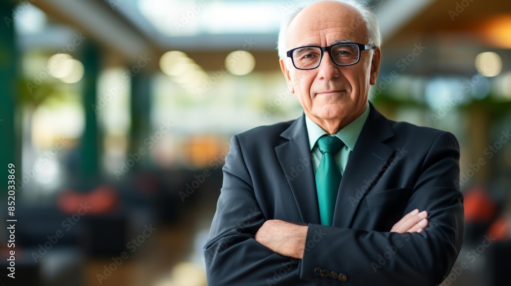 Fototapeta premium Confident mature asian businessman in formal wear, exuding success in office setting