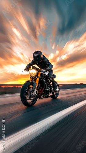 Freedom in Motion: Biker Racing at Dusk