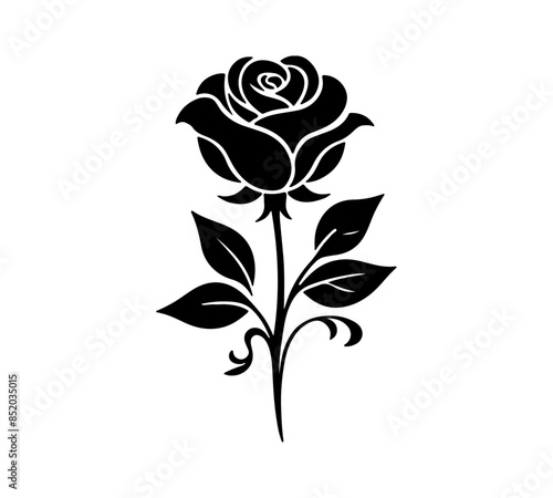 Rose silhouettes vector illustration. White background black buds rose vector for digital art.