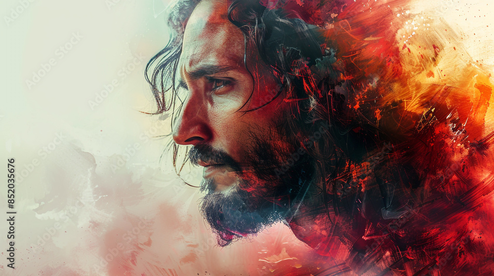 Abstract scenic background with a portrait of Jesus Christ. For Contemporary Christian Bible Publications Abstract scenic background with a portrait of Jesus Christ. For Contemporary Christian Bible Publications