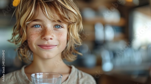 Young Boy Holding Glass of Milk