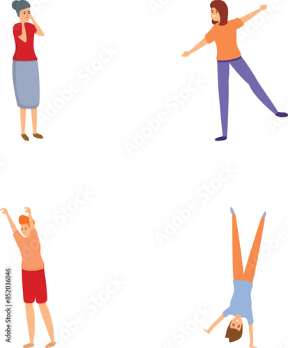 Misfortune icons set cartoon vector. Case of physical trauma. Misfortune, failure, accident