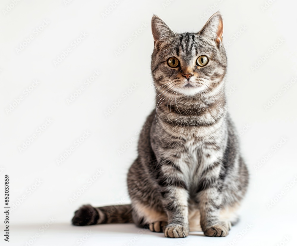 Fototapeta premium Beautiful short hair cat sitting on a white background 