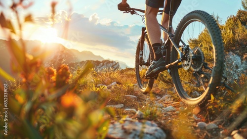 Wallpaper Mural Person biking on mountain trail during sunset Torontodigital.ca