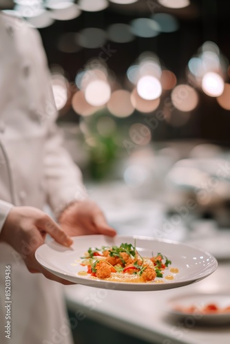 Wallpaper Mural Chef presenting gourmet dish in elegant restaurant setting, focus on food, chef, restaurant concept Torontodigital.ca