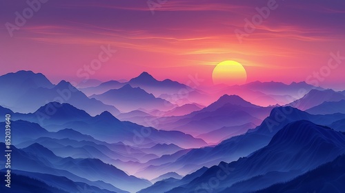 Sunset Over Mountain Range