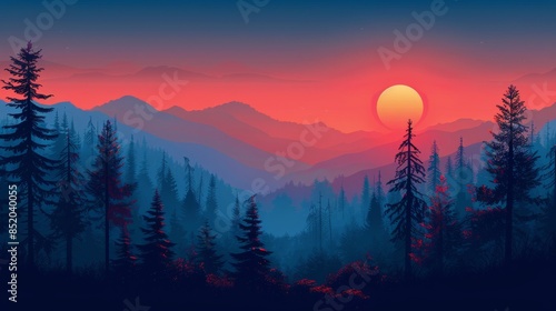 Sunset Over Mountain Range