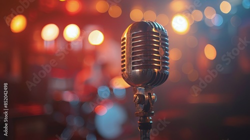 Microphone on Stage With Backlit Lights