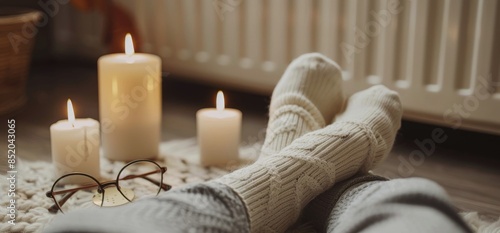 Cozy Winter Evening With Candles and Knit Socks