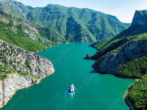 Aerial image of Komani Lake in Shkoder northern Albania 