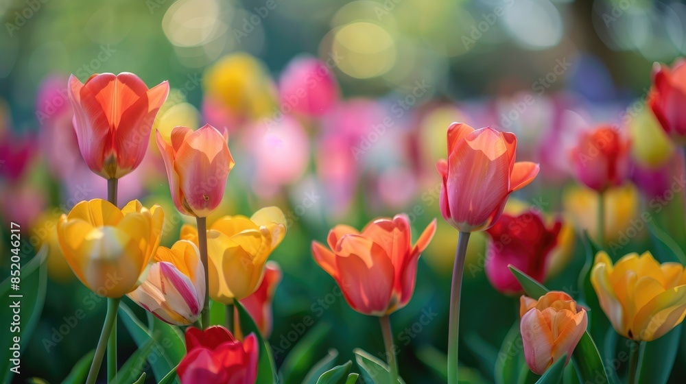 Vibrant Tulips in Full Bloom on a Bright Spring Day with a Blurry Background Vibrant Tulips in Full Bloom on a Bright Spring Day with a Blurry Background
