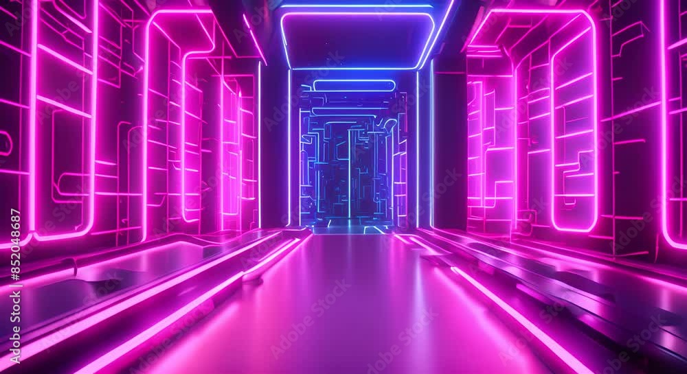 Futuristic 3D neon maze with geometric walls and glowing exits 4k Futuristic 3D neon maze with geometric walls and glowing exits 4k