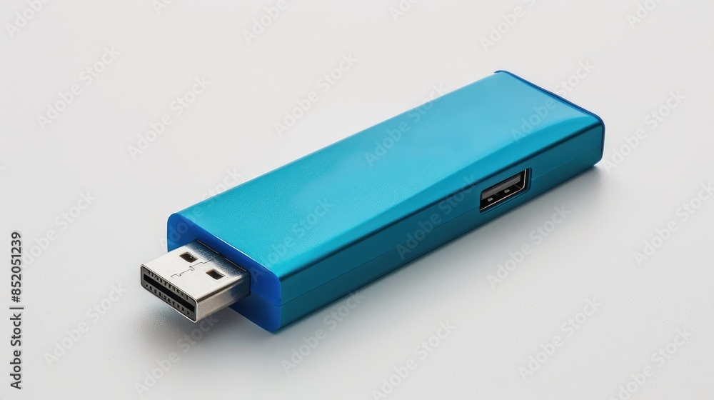 Blue USB flash drive on white background Computer device Blue USB flash drive on white background Computer device
