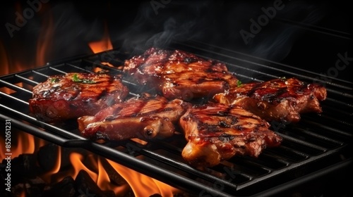 Wallpaper Mural Delicious barbecued pork ribs sizzling on the grill for an irresistible burst of flavor Torontodigital.ca