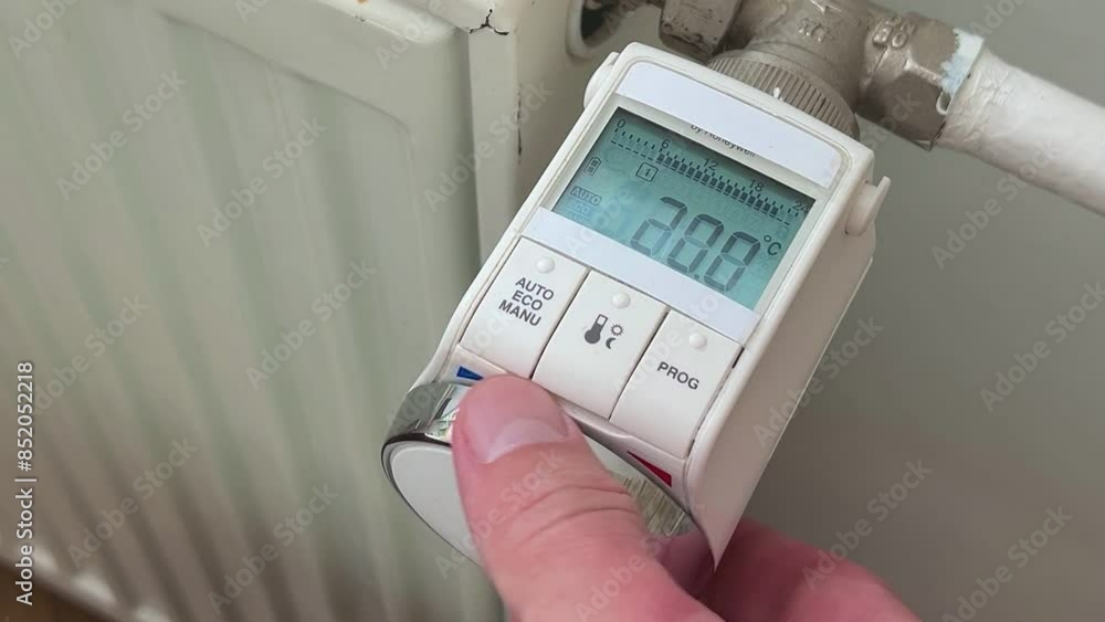 White radiator battery and electronic, smart temperature regulator. warmth in the room and the house. preparation for spring and winter. White radiator battery and electronic, smart temperature regulator. warmth in the room and the house. preparation for spring and winter.