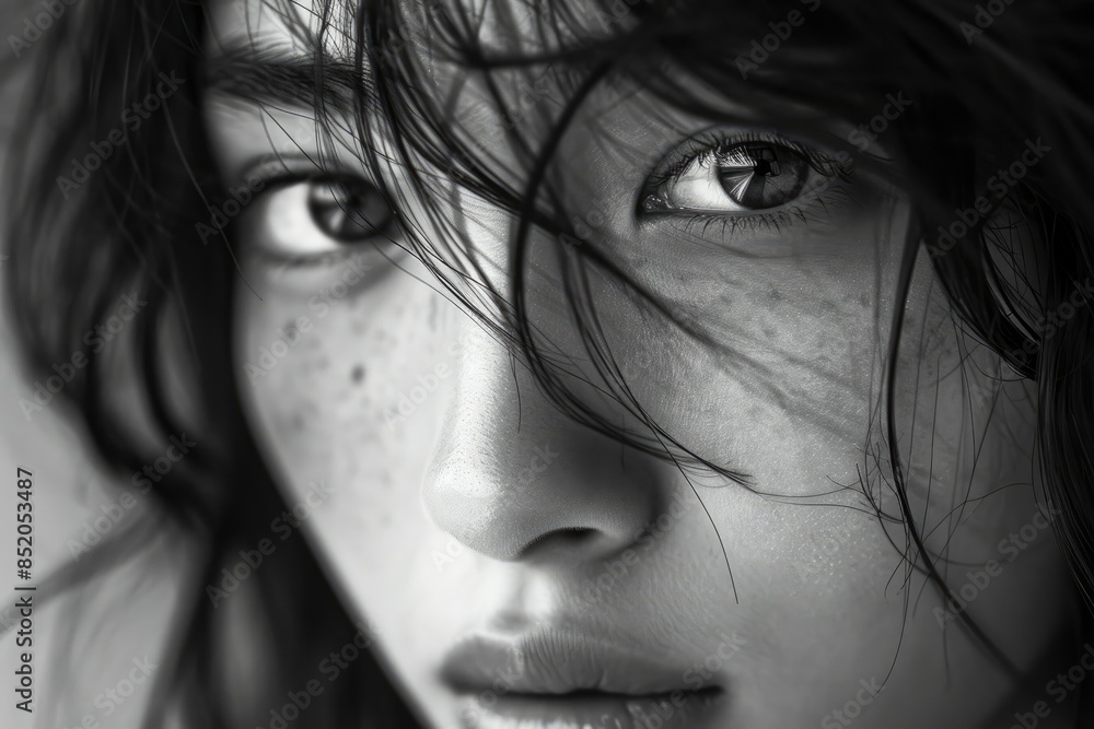 a woman with freckles and flowers in her hair, Beauty in fleeting glances a woman with freckles and flowers in her hair, Beauty in fleeting glances