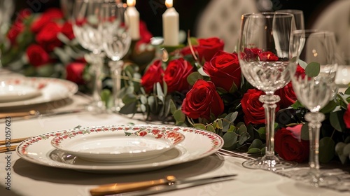 Arranging a table for Valentine s Day adorned with roses