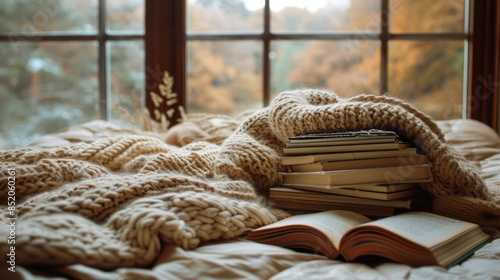 Stack of Books on Bed