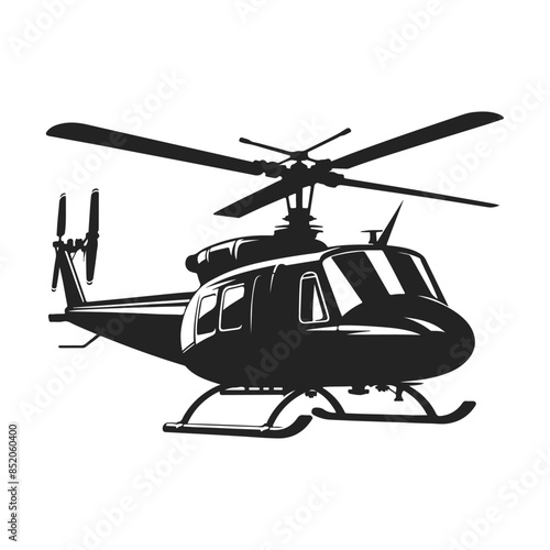 Military helicopter illustration on white background. helicopter front view vector design. Black silhouette military helicopter vector illustration.