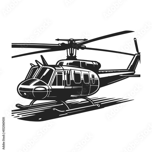 Military helicopter illustration on white background. helicopter front view vector design. Black silhouette military helicopter vector illustration.