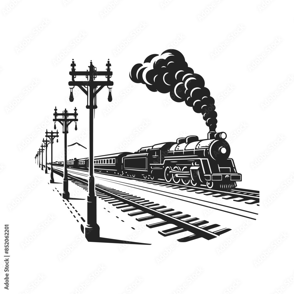 Obraz premium Set of retro trains icons isolated on white background.