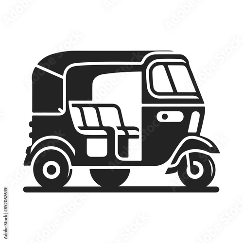 Icon symbol of a Tuk-tuk, a motorized three wheeled taxi which is a popular mode of transportation in South East Asia.