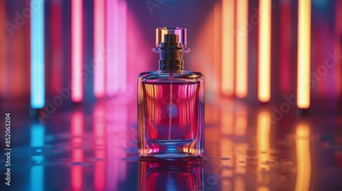 Pink Perfume Bottle on Table