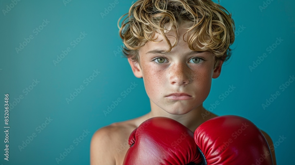 Young Boy in Red Boxing Gloves Young Boy in Red Boxing Gloves