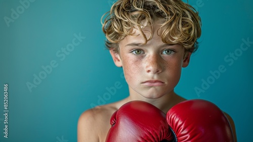 Young Boy in Red Boxing Gloves