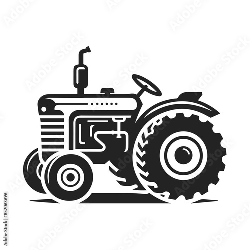 Minimalist Tractor Silhouette in Flat Vector Style Black & White. Perfect for Graphic Design Projects.