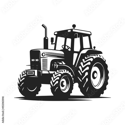A tractor Vector black isolated on a white background, A farm Tractor Silhouette