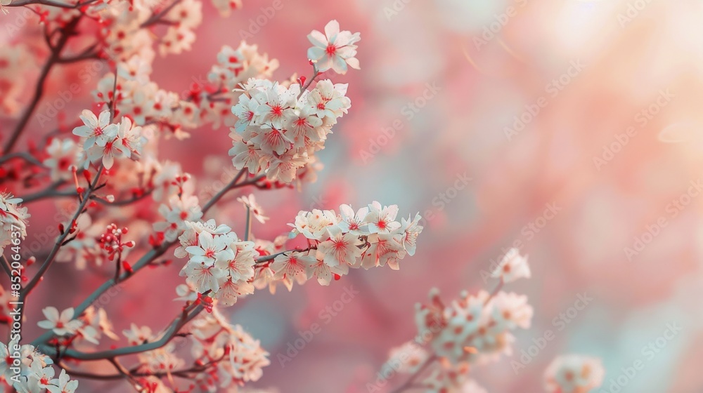 Naklejka premium White Flowers on Pink Background