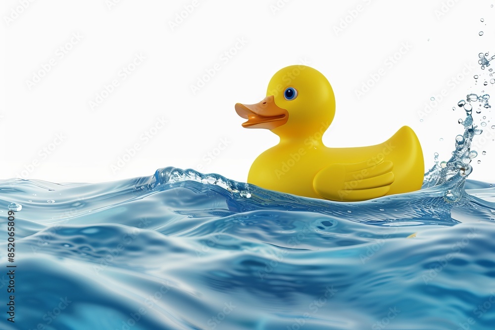 Yellow rubber duck floating in water. Clean and simple style with a playful vibe. This conceptual image can be used for kid-oriented projects, parenting blogs, or aquatic-themed designs. Generative AI Yellow rubber duck floating in water. Clean and simple style with a playful vibe. This conceptual image can be used for kid-oriented projects, parenting blogs, or aquatic-themed designs. Generative AI