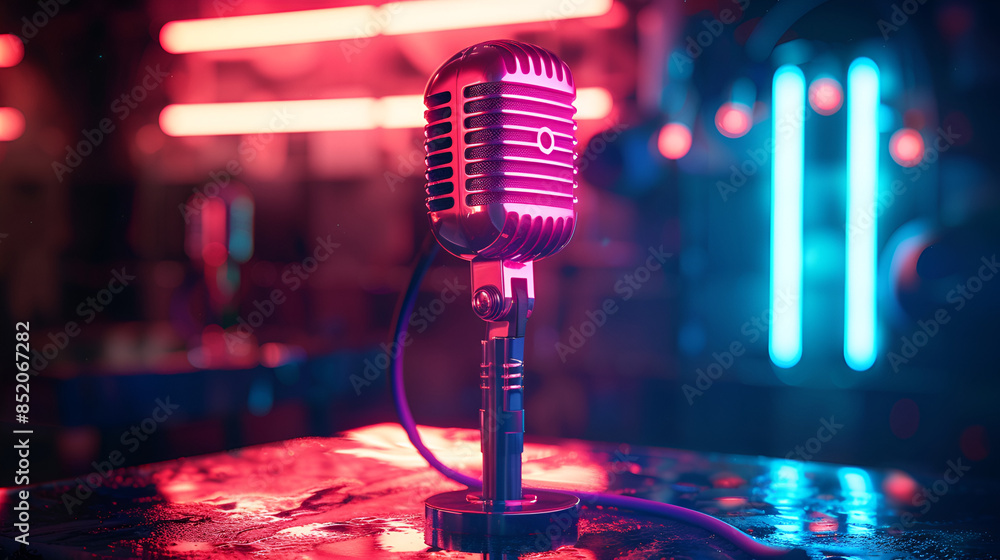 Realistic vector isolated neon microphone sign Realistic vector isolated neon microphone sign