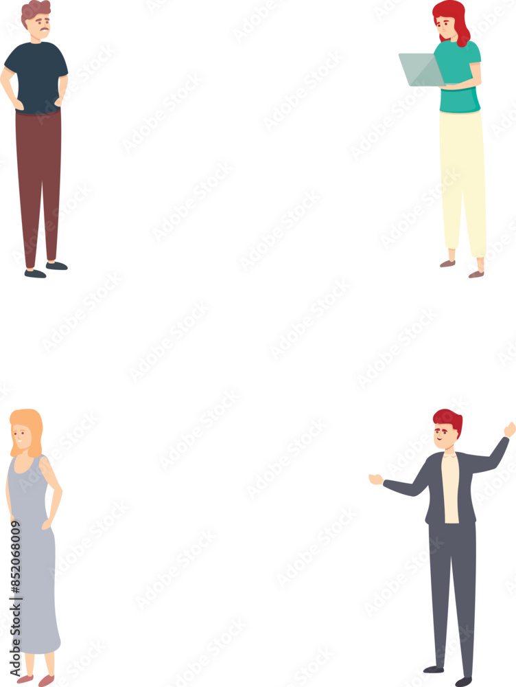 Event organizer icons set cartoon vector. People work together planning an event. Organization, teamwork Event organizer icons set cartoon vector. People work together planning an event. Organization, teamwork