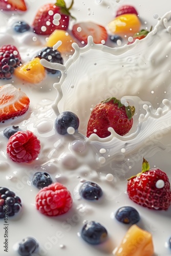 Milk splash with fruits Generative AI