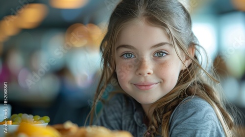 Little Girl Sitting at Table With Plate of Food