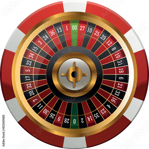 casino roulette wheel with casino chips isolated on green casino table realistic objects 3d